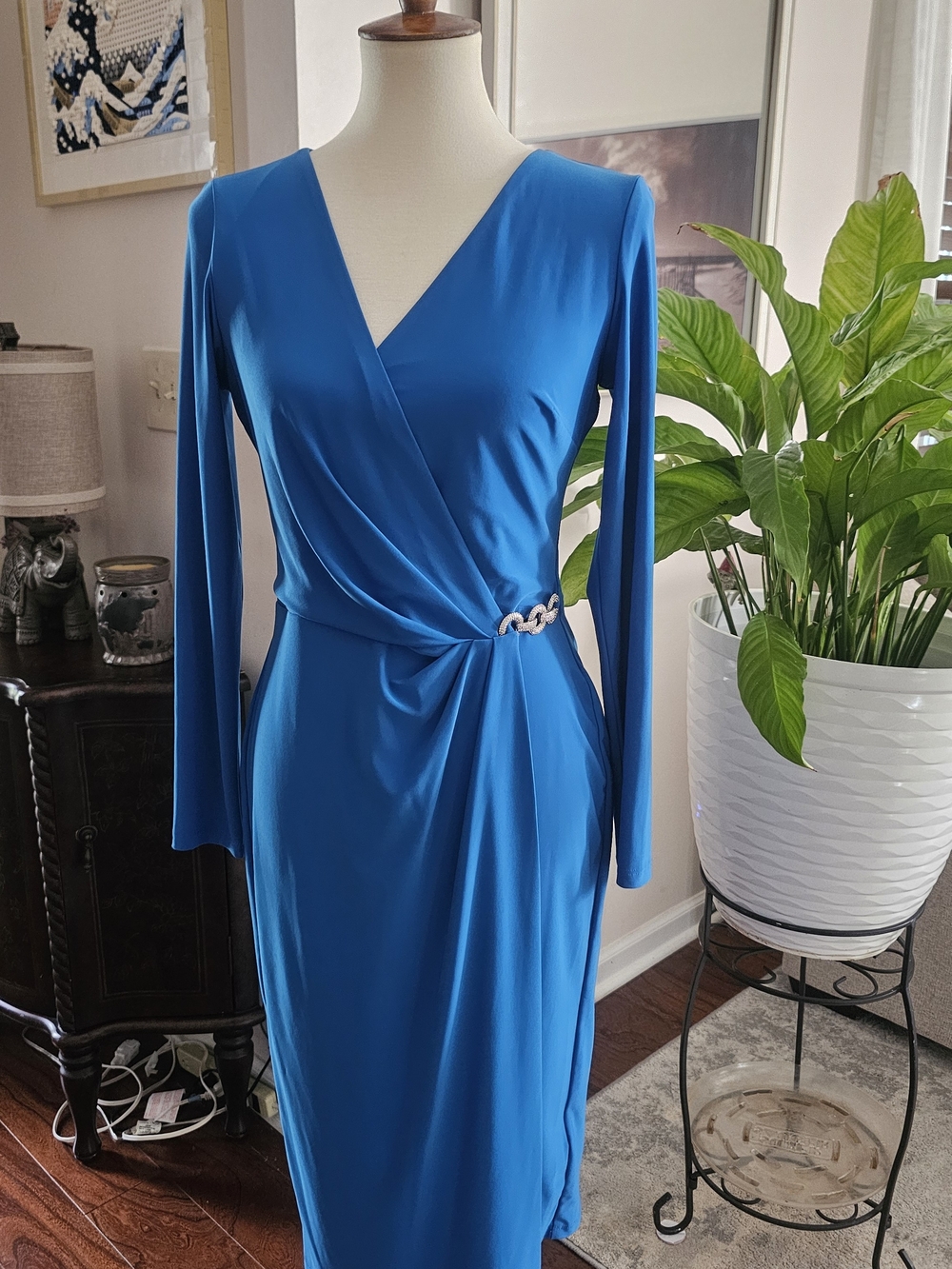 Ralph Lauren Royal Blue Wrap-Style Long Sleeve Dress